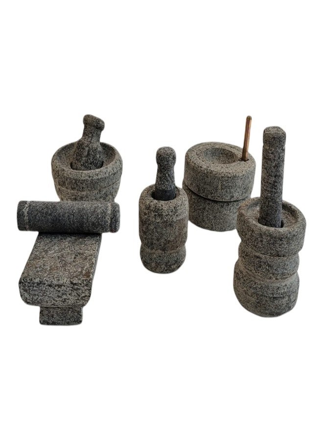 AZKAR Stone Miniature Kitchen Set for Kids, Pooja and Grahapravesam, Traditional Home, Grinding Stone - Make Your Littles Time Full Fun-Filled - Kitchen Playsets (Set of 5) Grey - Image 2